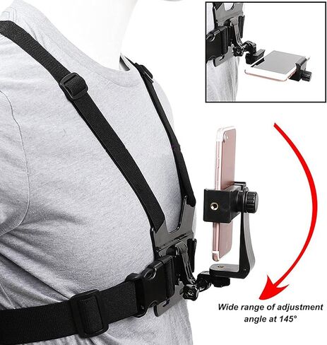 حزام تثبيت على الصدر، حامل على الجسم متوافق مع الهواتف المحمولة ذات الكاميرا الرياضية، حامل مشبك هاتف قابل للتعديل مع دعامة تثبيت حزام الصدر in Kuwait