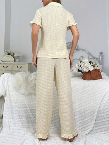 Verdusa Women's 2 Piece Pajamas Sets Cute Pj Set Graphic Print Comfy Loungewear Sets Ruffle Trim Top and Pants in Saudi Arabia