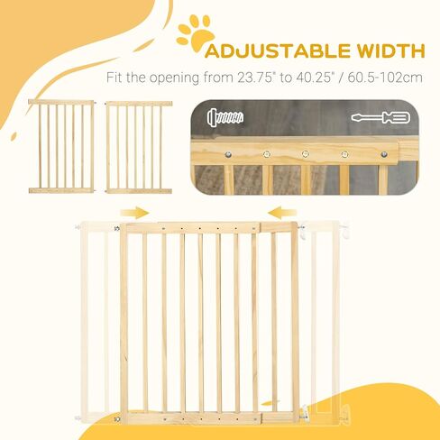بوابة PawHut للحيوانات الأليفة بعرض 24 بوصة - 40 بوصة، بوابة خشبية للكلاب للسلالم والممرات والمداخل للكلاب الصغيرة والمتوسطة in Kuwait