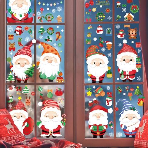 81Pcs Christmas Candy Cane Peppermint Candy Thick Gel Window Clings Stickers, Double Side Removable Christmas Window Decorations for Glass Windows Xmas Holiday Home Office Party Decor in Saudi Arabia
