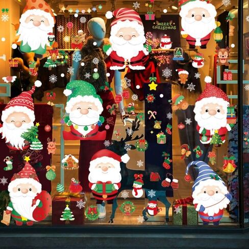 81Pcs Christmas Candy Cane Peppermint Candy Thick Gel Window Clings Stickers, Double Side Removable Christmas Window Decorations for Glass Windows Xmas Holiday Home Office Party Decor in Saudi Arabia