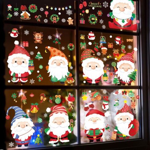 81Pcs Christmas Candy Cane Peppermint Candy Thick Gel Window Clings Stickers, Double Side Removable Christmas Window Decorations for Glass Windows Xmas Holiday Home Office Party Decor in Saudi Arabia