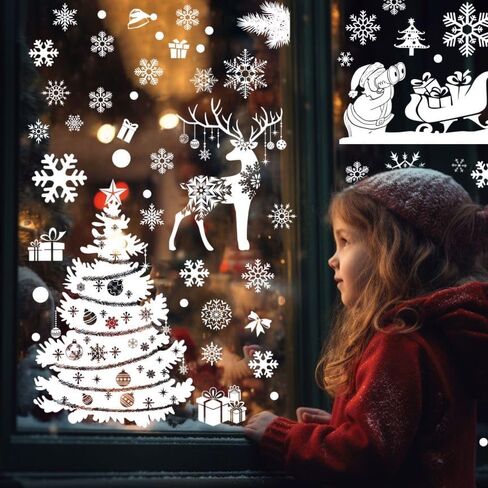 81Pcs Christmas Candy Cane Peppermint Candy Thick Gel Window Clings Stickers, Double Side Removable Christmas Window Decorations for Glass Windows Xmas Holiday Home Office Party Decor in Saudi Arabia