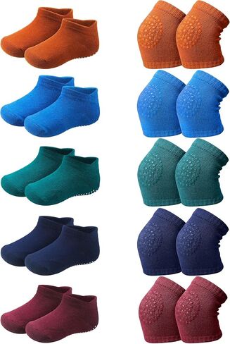 10 Pairs Baby Crawling Anti Slip Knee Pads and Anti Slip Baby Socks Set Unisex Toddler Knee Protectors Non Slip Ankle Socks in Saudi Arabia