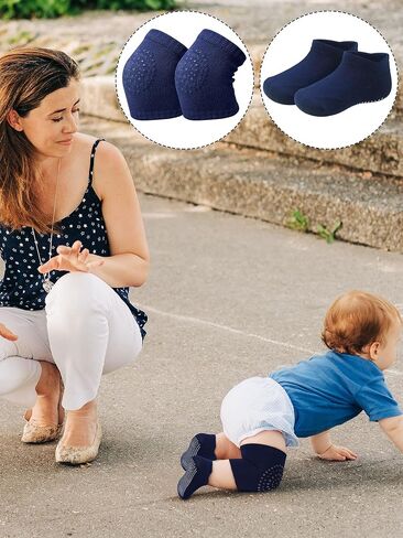 10 Pairs Baby Crawling Anti Slip Knee Pads and Anti Slip Baby Socks Set Unisex Toddler Knee Protectors Non Slip Ankle Socks in Saudi Arabia
