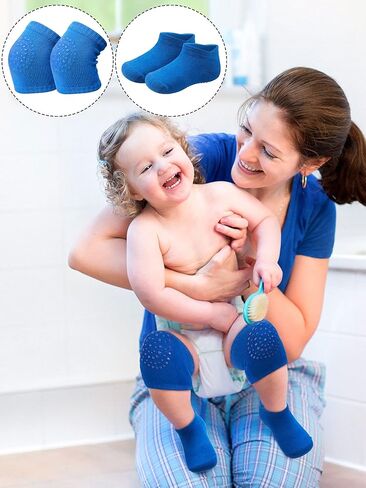 10 Pairs Baby Crawling Anti Slip Knee Pads and Anti Slip Baby Socks Set Unisex Toddler Knee Protectors Non Slip Ankle Socks in Saudi Arabia
