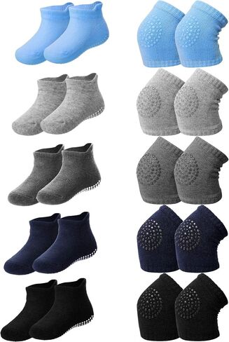 10 Pairs Baby Crawling Anti Slip Knee Pads and Anti Slip Baby Socks Set Unisex Toddler Knee Protectors Non Slip Ankle Socks in Saudi Arabia