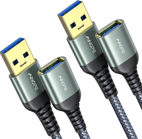 AINOPE 2 Pack USB Extensions Cable High Speed USB 3.0 Extension Cord Type A Male to Female Sturdy Braided Material Fast Data Transfer Compatible with USB Keyboard,Mouse,Flash Drive,Grey,1.5FT+1.5FT in Saudi Arabia