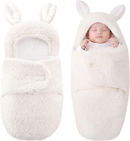 Baby Swaddle Blanket Newborn Receiving Blanket with Cute Rabbit Ears Soft Plush Wrap Sleeping Bag for 0-3 3-6 Months (Pink, 3-6M) in Kuwait