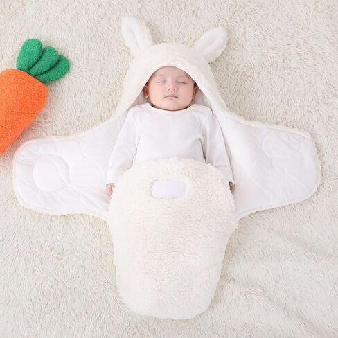 Baby Swaddle Blanket Newborn Receiving Blanket with Cute Rabbit Ears Soft Plush Wrap Sleeping Bag for 0-3 3-6 Months (Pink, 3-6M) in Kuwait