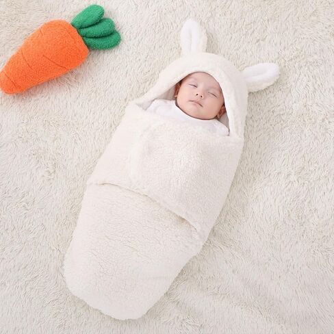 Baby Swaddle Blanket Newborn Receiving Blanket with Cute Rabbit Ears Soft Plush Wrap Sleeping Bag for 0-3 3-6 Months (Pink, 3-6M) in Kuwait