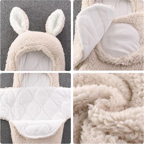 Baby Swaddle Blanket Newborn Receiving Blanket with Cute Rabbit Ears Soft Plush Wrap Sleeping Bag for 0-3 3-6 Months (Pink, 3-6M) in Kuwait