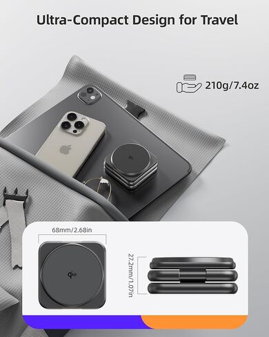 شاحن مغناطيسي قابل للطي بقدرة 15 وات معتمد من Qi2، محطة شحن لاسلكية KU XIU X40Q 3 في 1، حامل شاحن سفر من سبائك الألومنيوم لسلسلة iPhone 16/15/14/13/12، 5 وات لساعة Apple، AirPods، أسود in Kuwait