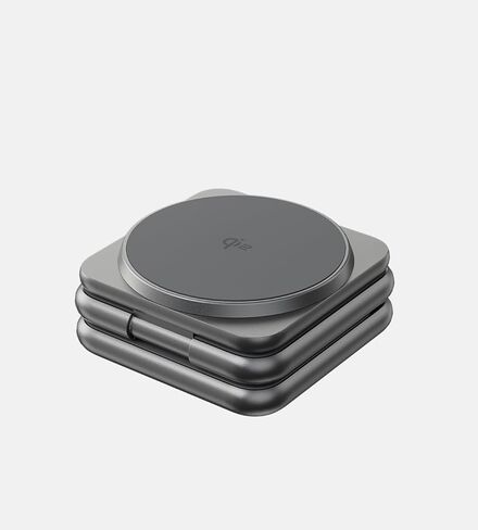 شاحن مغناطيسي قابل للطي بقدرة 15 وات معتمد من Qi2، محطة شحن لاسلكية KU XIU X40Q 3 في 1، حامل شاحن سفر من سبائك الألومنيوم لسلسلة iPhone 16/15/14/13/12، 5 وات لساعة Apple، AirPods، أسود in Kuwait