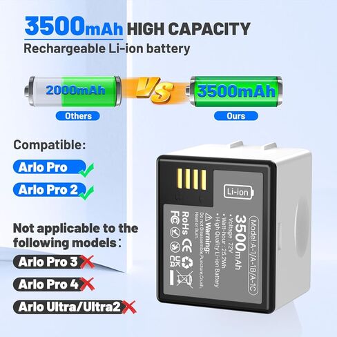 3500mAh Battery for Arlo Pro Replacement Battery Compatible with Arlo Pro Arlo Pro 2 Camera VM4030 VM4030P VMA4400 VMC4030 VMS3230 1-Pack Li-ion Rechargeable Batteries in Kuwait