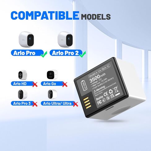 3500mAh Battery for Arlo Pro Replacement Battery Compatible with Arlo Pro Arlo Pro 2 Camera VM4030 VM4030P VMA4400 VMC4030 VMS3230 1-Pack Li-ion Rechargeable Batteries in Kuwait