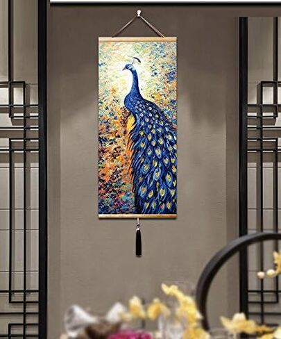 japanese scroll wall art chinese wall art asian wall scroll Peacock for Home Decorations in Saudi Arabia