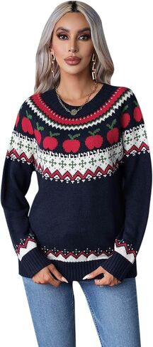 CHICWISH Women Pumpkin Print Long Sleeves Knit Sweater Crewneck Casual Pullover Tops Fall Halloween Party Sweatershirt in Saudi Arabia