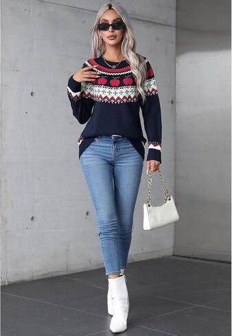 CHICWISH Women Pumpkin Print Long Sleeves Knit Sweater Crewneck Casual Pullover Tops Fall Halloween Party Sweatershirt in Saudi Arabia