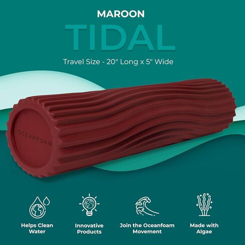 Oceanfoam Tidal Roller - أسطوانة إسفنجية لتدليك العضلات لآلام الظهر والتمدد - مموج مريح وواسع - اليوغا وألعاب القوى والعافية - حجم كامل، 20 بوصة × 5 بوصة - رخامي أحمر in Kuwait