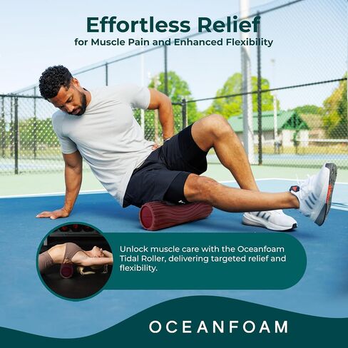 Oceanfoam Tidal Roller - أسطوانة إسفنجية لتدليك العضلات لآلام الظهر والتمدد - مموج مريح وواسع - اليوغا وألعاب القوى والعافية - حجم كامل، 20 بوصة × 5 بوصة - رخامي أحمر in Kuwait
