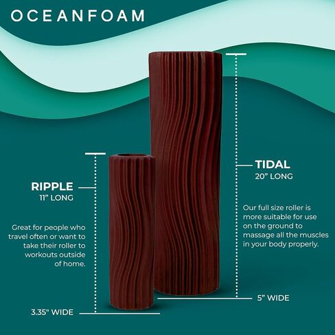 Oceanfoam Tidal Roller - أسطوانة إسفنجية لتدليك العضلات لآلام الظهر والتمدد - مموج مريح وواسع - اليوغا وألعاب القوى والعافية - حجم كامل، 20 بوصة × 5 بوصة - رخامي أحمر in Kuwait