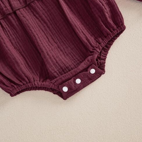 Newborn Infant Baby Girl Clothes Cotton Linen Long Sleeve Smocked Bubble Romper Ruffle Bodysuit Jumpsuit Fall Outfit in Kuwait