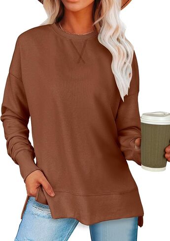 ANRABESS Sweatshirts for women 2024 Fall Fashion Shirts Long Sleeve Crewneck Lightweight Side Split Casual Pullover Top in Saudi Arabia