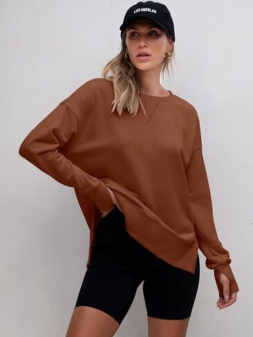 ANRABESS Sweatshirts for women 2024 Fall Fashion Shirts Long Sleeve Crewneck Lightweight Side Split Casual Pullover Top in Saudi Arabia