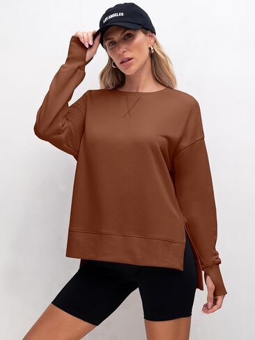 ANRABESS Sweatshirts for women 2024 Fall Fashion Shirts Long Sleeve Crewneck Lightweight Side Split Casual Pullover Top in Saudi Arabia