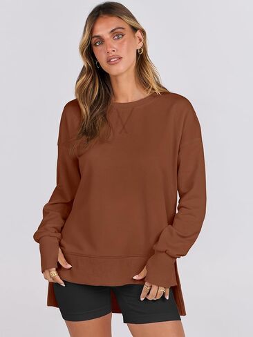 ANRABESS Sweatshirts for women 2024 Fall Fashion Shirts Long Sleeve Crewneck Lightweight Side Split Casual Pullover Top in Saudi Arabia