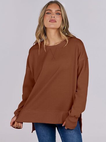ANRABESS Sweatshirts for women 2024 Fall Fashion Shirts Long Sleeve Crewneck Lightweight Side Split Casual Pullover Top in Saudi Arabia