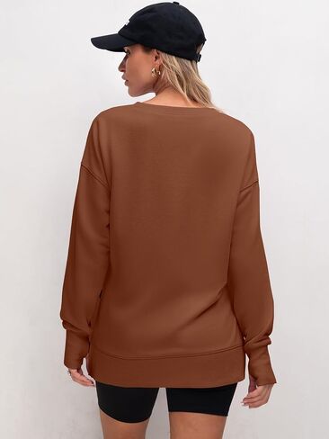 ANRABESS Sweatshirts for women 2024 Fall Fashion Shirts Long Sleeve Crewneck Lightweight Side Split Casual Pullover Top in Saudi Arabia