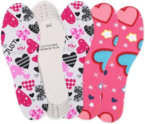 4 Pairs Shoe Insoles for Kids Fun Design Shoe Inserts Replacement Breathable Soft Comfortable Children Shoe Soles Cut to Fit Any Sizes for Everyday Use Smell Fresh in Saudi Arabia