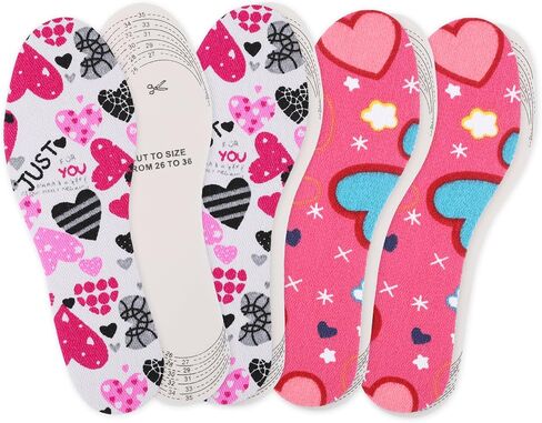 4 Pairs Shoe Insoles for Kids Fun Design Shoe Inserts Replacement Breathable Soft Comfortable Children Shoe Soles Cut to Fit Any Sizes for Everyday Use Smell Fresh in Saudi Arabia