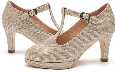 DADAWEN حذاء نسائي ذو كعب متوسط ​​ماري جين بمقدمة مغلقة فستان مضخات T-حزام مريح بمقدمة مستديرة وحفلات العمل وحفلات الزفاف in Kuwait