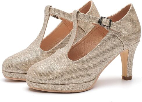 DADAWEN حذاء نسائي ذو كعب متوسط ​​ماري جين بمقدمة مغلقة فستان مضخات T-حزام مريح بمقدمة مستديرة وحفلات العمل وحفلات الزفاف in Kuwait