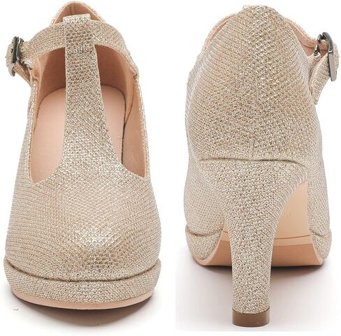 DADAWEN حذاء نسائي ذو كعب متوسط ​​ماري جين بمقدمة مغلقة فستان مضخات T-حزام مريح بمقدمة مستديرة وحفلات العمل وحفلات الزفاف in Kuwait