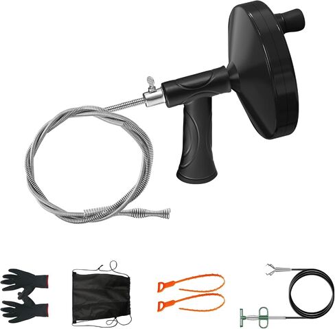 Drain Auger,43ft Drain Snake with Drill Attachment, Toilet Auger Plumbing Snake Clog Remover for Kitchen Bathroom Shower Sink - Red in Saudi Arabia
