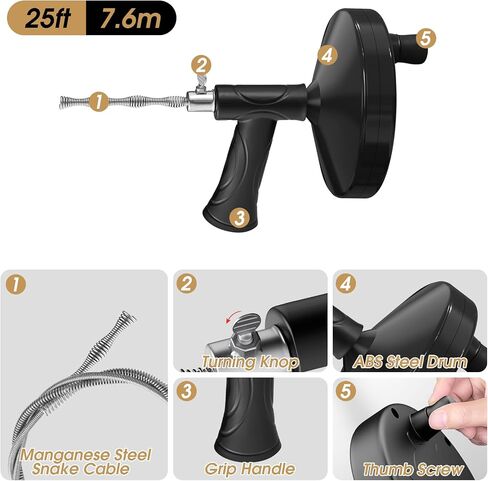 Drain Auger,43ft Drain Snake with Drill Attachment, Toilet Auger Plumbing Snake Clog Remover for Kitchen Bathroom Shower Sink - Red in Saudi Arabia
