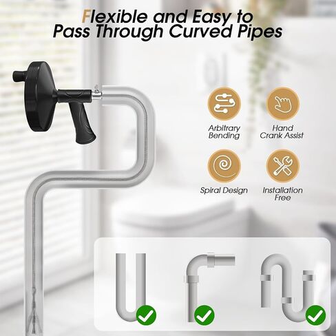 Drain Auger,43ft Drain Snake with Drill Attachment, Toilet Auger Plumbing Snake Clog Remover for Kitchen Bathroom Shower Sink - Red in Saudi Arabia