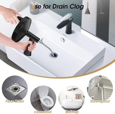 Drain Auger,43ft Drain Snake with Drill Attachment, Toilet Auger Plumbing Snake Clog Remover for Kitchen Bathroom Shower Sink - Red in Saudi Arabia