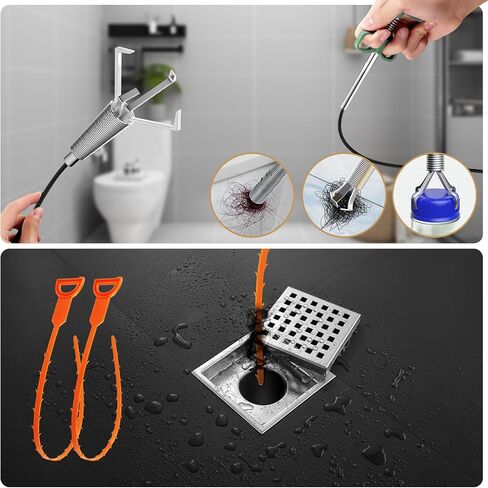 Drain Auger,43ft Drain Snake with Drill Attachment, Toilet Auger Plumbing Snake Clog Remover for Kitchen Bathroom Shower Sink - Red in Saudi Arabia