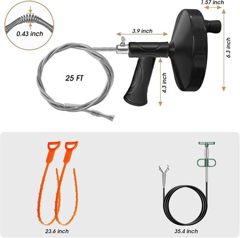 Drain Auger,43ft Drain Snake with Drill Attachment, Toilet Auger Plumbing Snake Clog Remover for Kitchen Bathroom Shower Sink - Red in Saudi Arabia