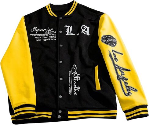 SOLY HUX Men's Varsity Jacket Color Block Letter Graphic Print Long Sleeve Casual Baseball Jacket in Saudi Arabia