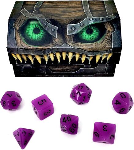 Mimic Dice - 7-Piece Acrylic RPG Dice Set Including a Mimic Tuckbox - Quality, Custom, Magnetic, and Drooling! A Dice Kit for D&D, MTG, and Collectors Alike - Touch If You Dare! Powered by Arcknight in Saudi Arabia