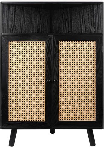 ZYBT Rattan Corner Cabinet, Small Corner Storage Shelf Stand with Doors, Corner Bar Cabinet, Corner Tables for Small Spaces, Corner Cabinet for Bedroom, Living Room, Kitchen, Bathroom, Natural in Saudi Arabia