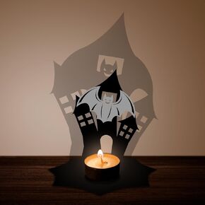 Halloween Wooden Candlestick Projection - Halloween Celebration Decorative Candle Holder with Wooden Pedestal - Ghost,Spider,Web Tabletop Decor, Home & Office Party Crafts - A04