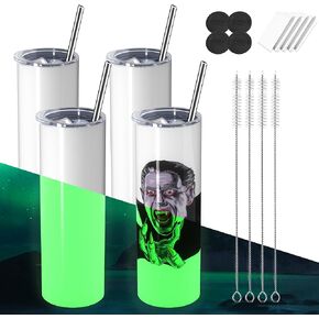 Glow in the Dark Sublimation Tumblers 20 oz,Luminous Sublimation Tumblers Skinny Straight,Stainless Steel Insulated Sublimation Cup Blanks,with Lid and Straw,8 Pack