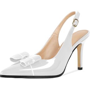 SAMMITOP Womens Slingback Stiletto High Heels Closed Pointed Toe Bow Pumps Buckle Strap 3.5 Inch Heeled Sexy Office Wedding Dress Shoes